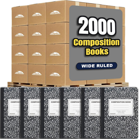 Trail maker (50 Pack Bulk Composition Notebooks, Wide Ruled Marble Cover, 200 Pages (100 Sheets), 9.75 x 7.5, Bulk School Supplies for Classroom, Office & School Donations