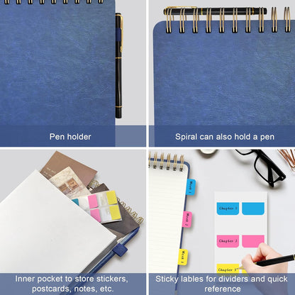 A5 Top Spiral Notebook, Large Leather Hardcover Top Bound Steno Pads, 240 Pages 100 gsm Thick Lined Paper Left Handed Notebook Journal for Work, School, Meeting Writing - Brown, 5.9" x 8.5"