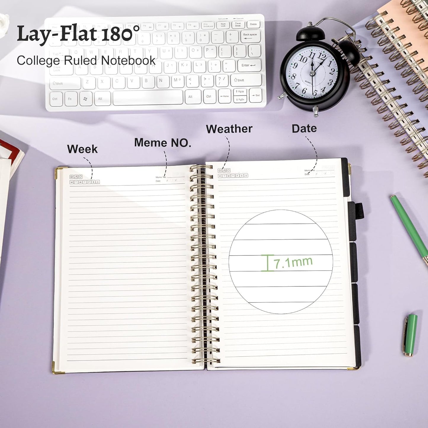 Hardcover Spiral Notebook with Tabs 8"x10" Large Spiral Lined Journals for Women with Dividers 240 Pages College Ruled Composition Notebook 5 Subject Notebook for Work, Back to School, Gifts, Purple