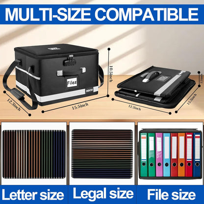 File Box with Lock - Portable File Organizer Box with Handle, Sturdy Important Document Organizer with Label, Slide, Reflective Strip for Hanging Letter/Legal Folder