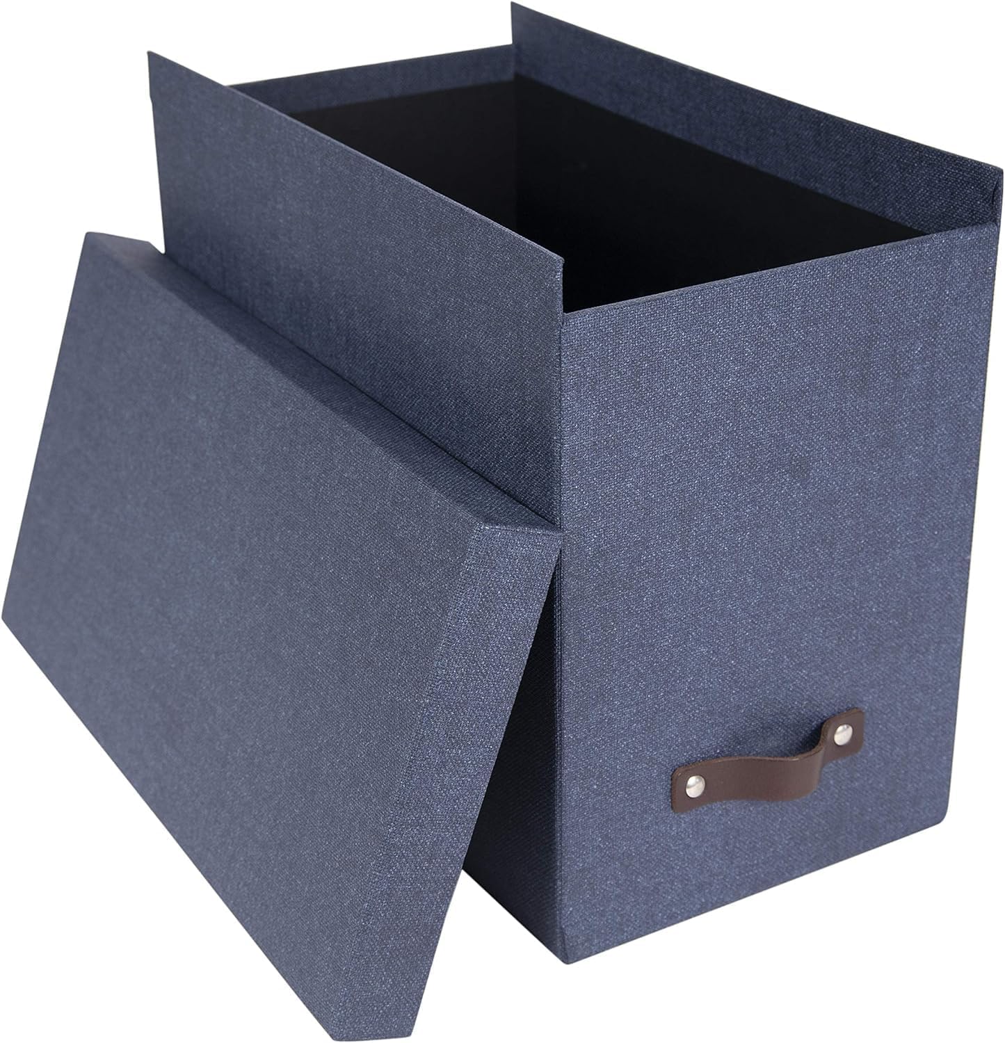 Bigso John Desktop File Box - Storage Solution and Document Organizer for Important Paperwork - Durable Hanging File Box with a Lid and Leather Handle - 7.36 in x 13.26 in x 10.51 in - Grey