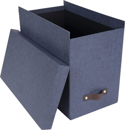 Bigso John Desktop File Box - Storage Solution and Document Organizer for Important Paperwork - Durable Hanging File Box with a Lid and Leather Handle - 7.36 in x 13.26 in x 10.51 in - Grey