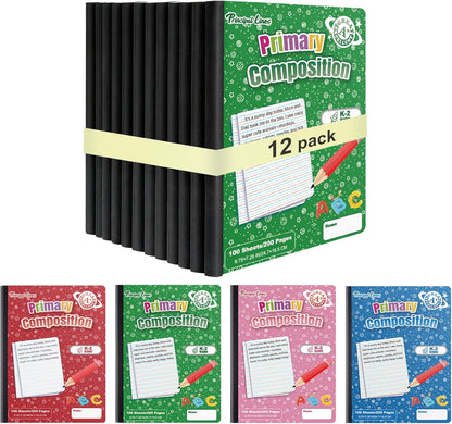 24 Pack Primary Composition Notebooks, Primary Journal Grades k-2, Writing Notebooks for Kids - Primary Ruled 200 Pages (100 Sheets) Hard Cover