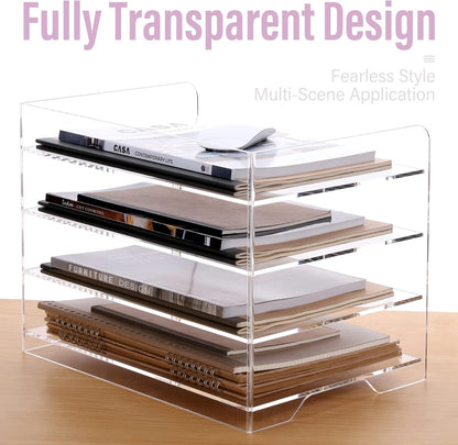 2 Pack- Stackable Paper Letter Tray, A4 File Tray Desk Organizer, Acrylic Desk Organizers and Accessories Sorter, Clear Workspace Office Supplies Organizers, 12.4inx8.86inx3.46in