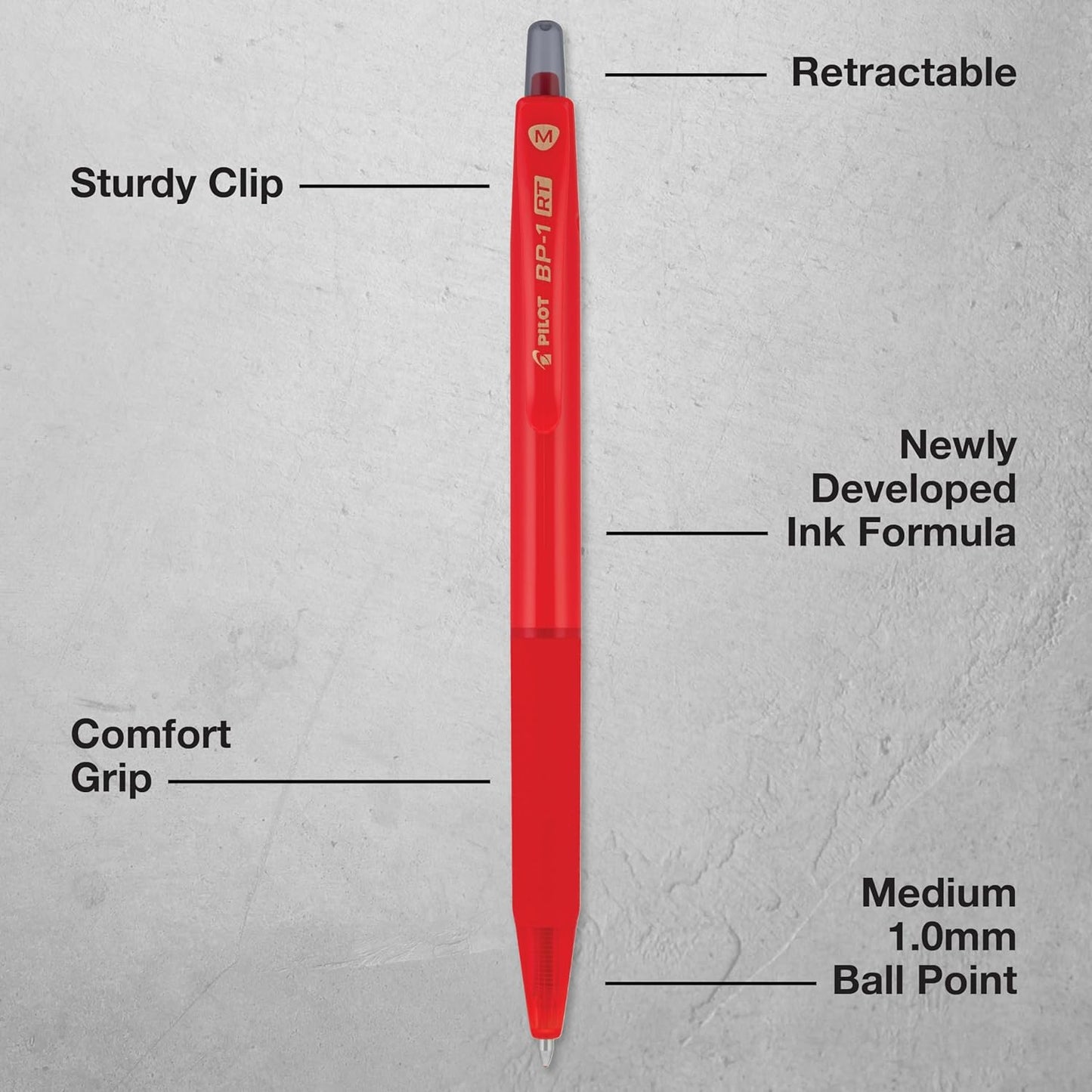 Pilot BP-1RT Advanced Ink, Retractable Ballpoint Blue Ink Pens, Medium Point, Dozen Box, 1mm
