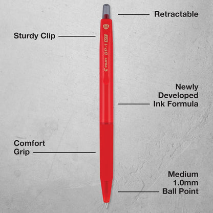 Pilot BP-1RT Advanced Ink, Retractable Ballpoint Blue Ink Pens, Medium Point, Dozen Box, 1mm