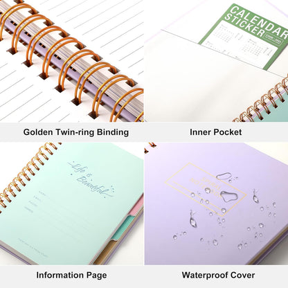 Hardcover Spiral Notebook with Tabs 8"x10" Large Spiral Lined Journals for Women with Dividers 240 Pages College Ruled Composition Notebook 5 Subject Notebook for Work, Back to School, Gifts, Purple