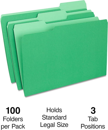 Staples Recycled File Folders, Legal Size, 1/3‑Cut Tabs, Manila, 30% Recycled Paper Stock, 100/Box