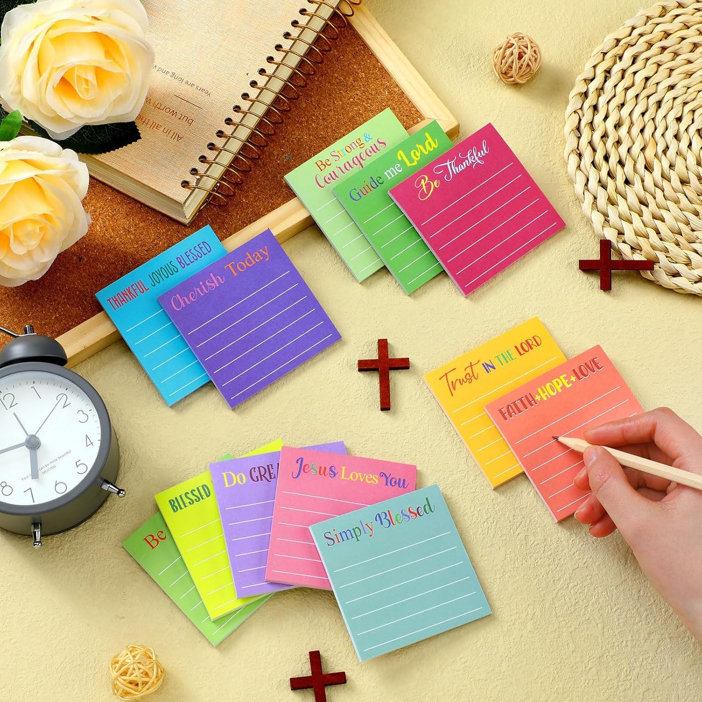 Yinder 48 Pcs Inspirational Sticky Notes Cute Motivational Sticky Notes Pad End of Year Employee Appreciation Gifts Bulk for Teacher Nurse Coworkers Office Supplies 3 x 3'' (Thank You,Dark Color)