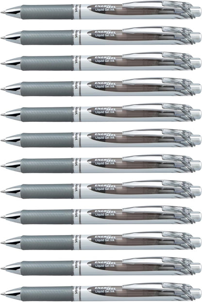 Pentel EnerGel RTX Retractable Liquid Gel Pen, (0.7mm) Medium Line, Metal Tip, Black Ink, Box of 12 (BL77-A)
