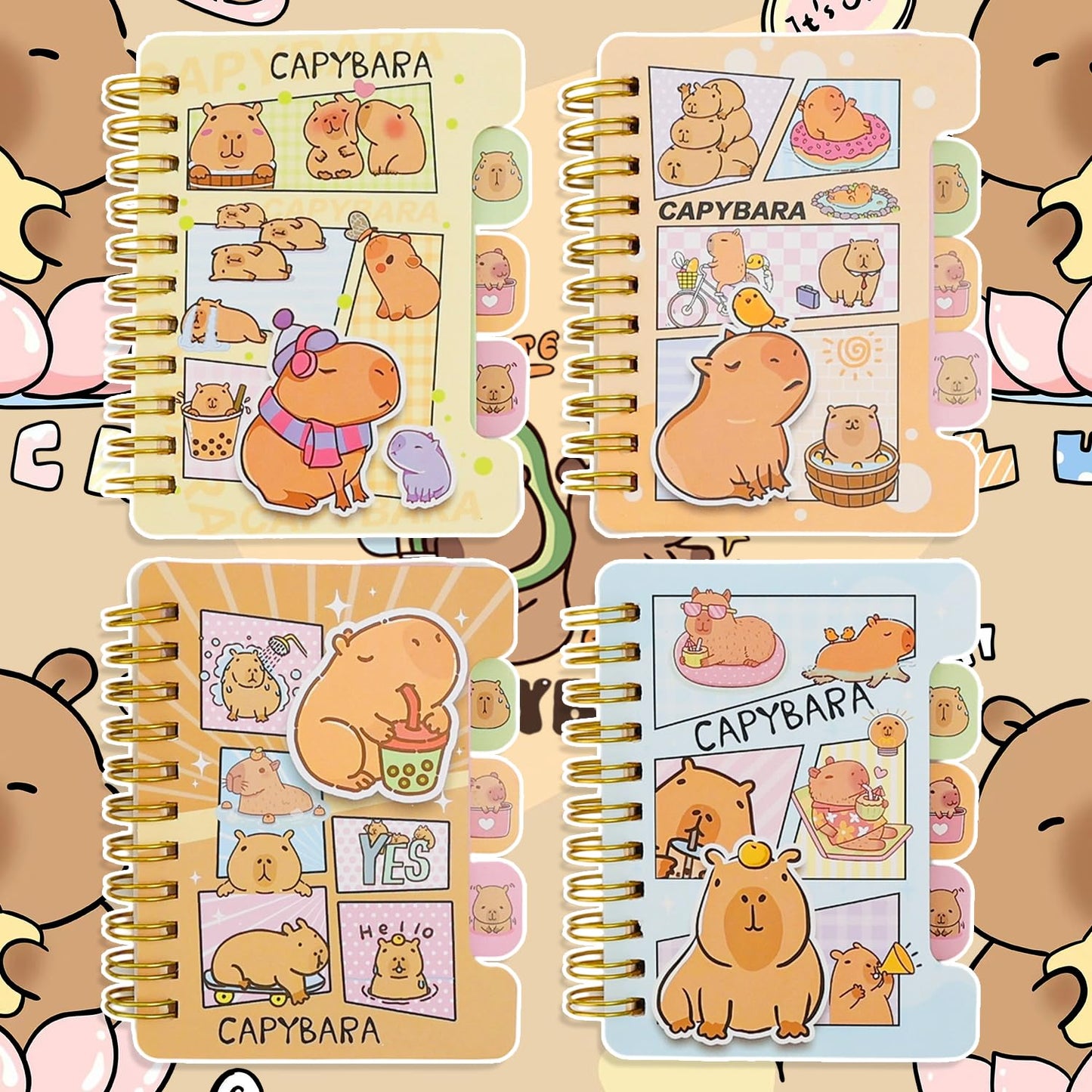 2 Pack Cute Small Spiral Notebooks Kawaii Cartoon Mini Memo Notepads Ruled Pages 54 Sheets Journals for Study, Drawing and Writing Notes Gift Reward for Friends Party Favor (Random Style, 10.5x8.5cm)