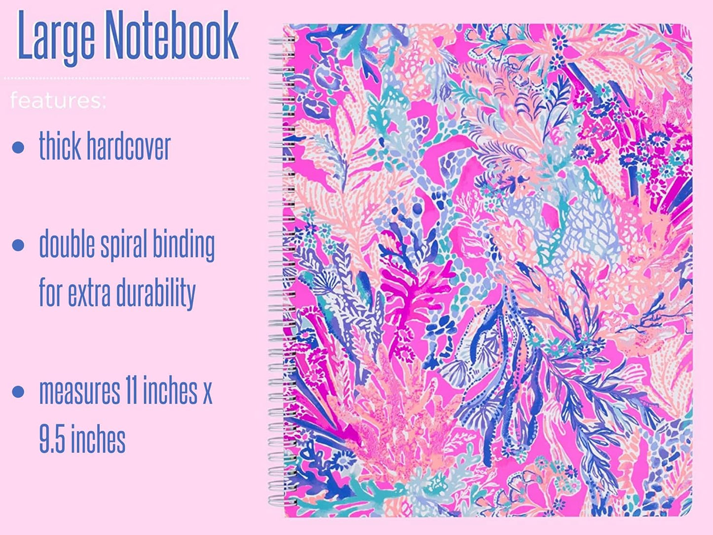 Lilly Pulitzer Large Blue Hardcover Spiral Notebook, 11" x 9.5" with 160 College Ruled Pages, Cabana Cocktail