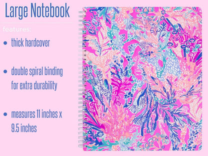 Lilly Pulitzer Large Blue Hardcover Spiral Notebook, 11" x 9.5" with 160 College Ruled Pages, Cabana Cocktail