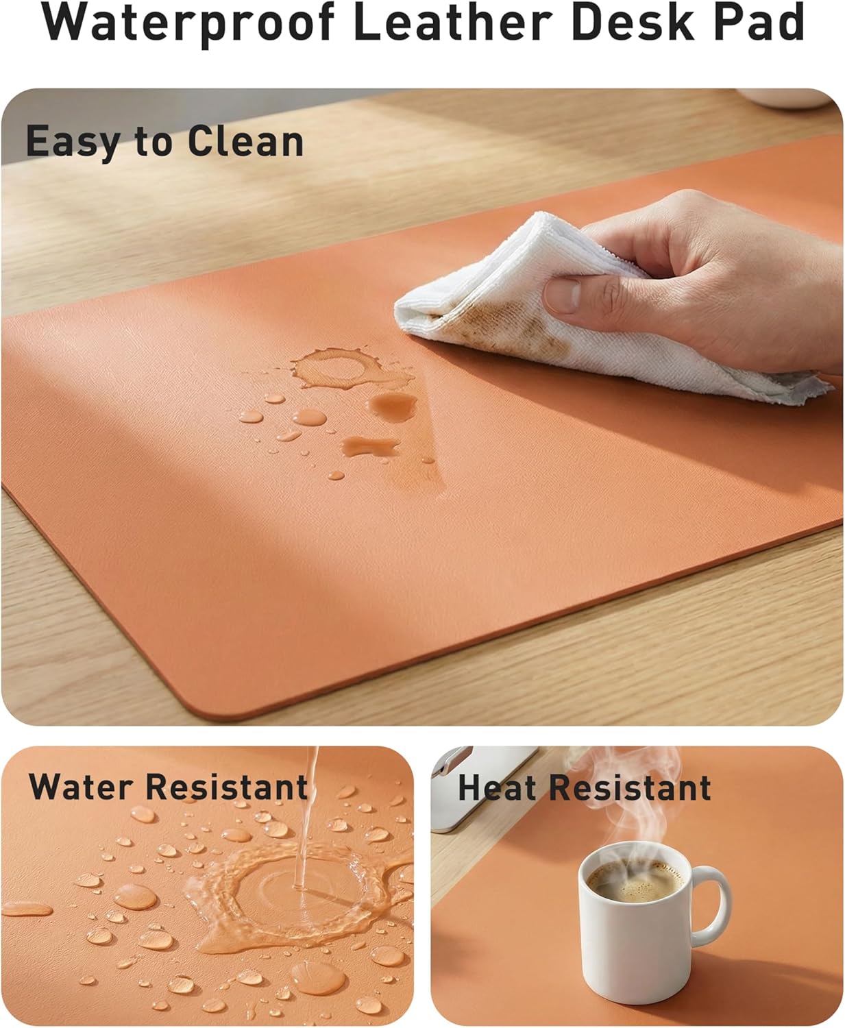Aothia Non-Slip Waterproof PU Leather Desk Pad Protector for Mouse, Writing Desk, Office, Home, Laptop Blotter, 23.6" x 13.7", Black - Colors B