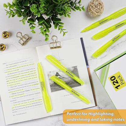 WOSWEL Highlighters Bulk 120 Pack Fluorescent Yellow Markers with Chisel Tip for Classroom Office Home
