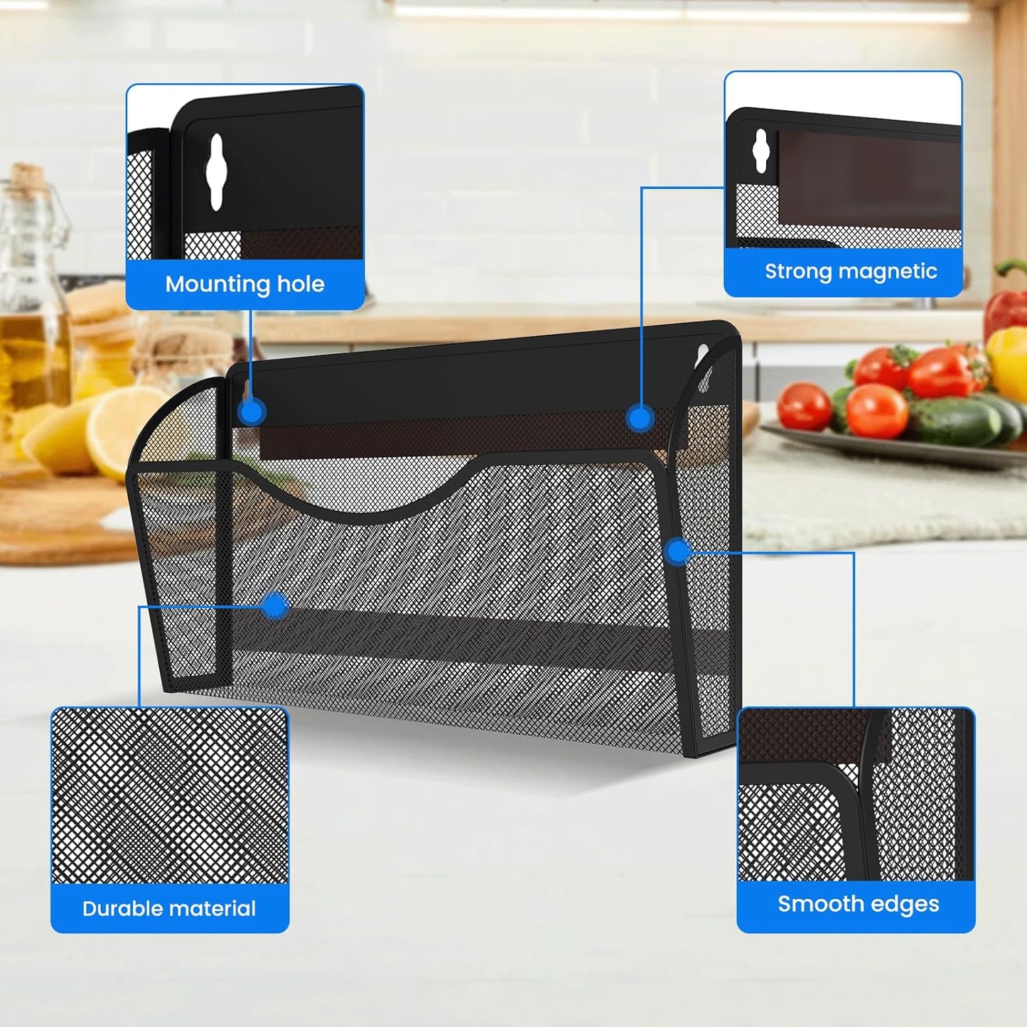 Magnetic File Holder 3PCS Wall File Folder Organizer, No Drilling Hanging Magazine Rack for Refrigerator, Document Paper Mail Folder Holders Office File Magnetic Organizer (Black)