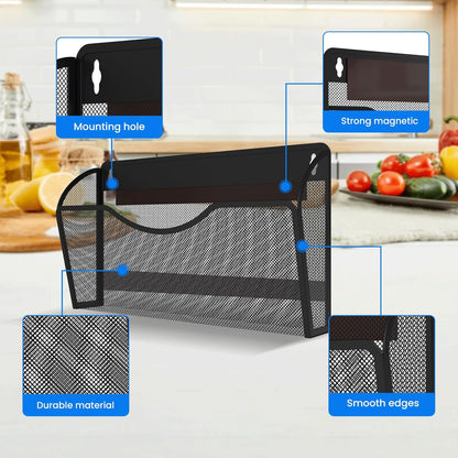 Magnetic File Holder 3PCS Wall File Folder Organizer, No Drilling Hanging Magazine Rack for Refrigerator, Document Paper Mail Folder Holders Office File Magnetic Organizer (Black)