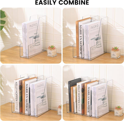 CiWiVOKi Vertical File Holder, Clear PET Desk Organizer and Storage Bins Holding for Magazines, Binders, Notebooks, Envelopes, Multi-purpose Plastic Document Organizer for Home Office, 4 pack