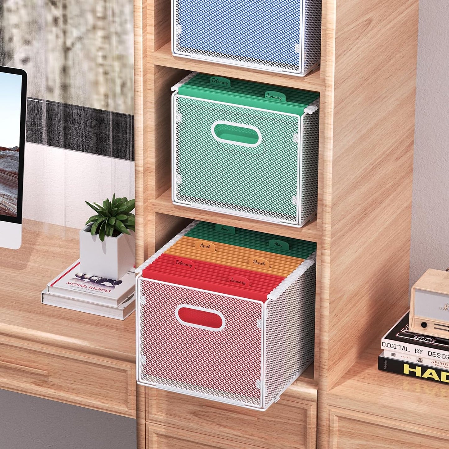 samstar 2 Pack Hanging File Organizer, Mesh File Folder Box Filing Box File Cabinet Organizer Storage Boxes, Letter Size