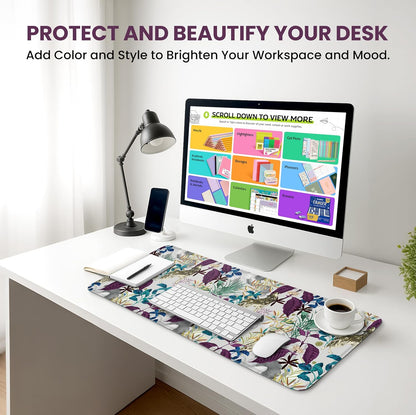 Large Mouse Pad for Desktop, Cute Desk Mat Pad Protector for Work & Gaming, Aesthetic Pretty Anti-Slip Laptop Blotter Cover for Office School Home Supplies, Wildflowers, 31.5" x 11.8"
