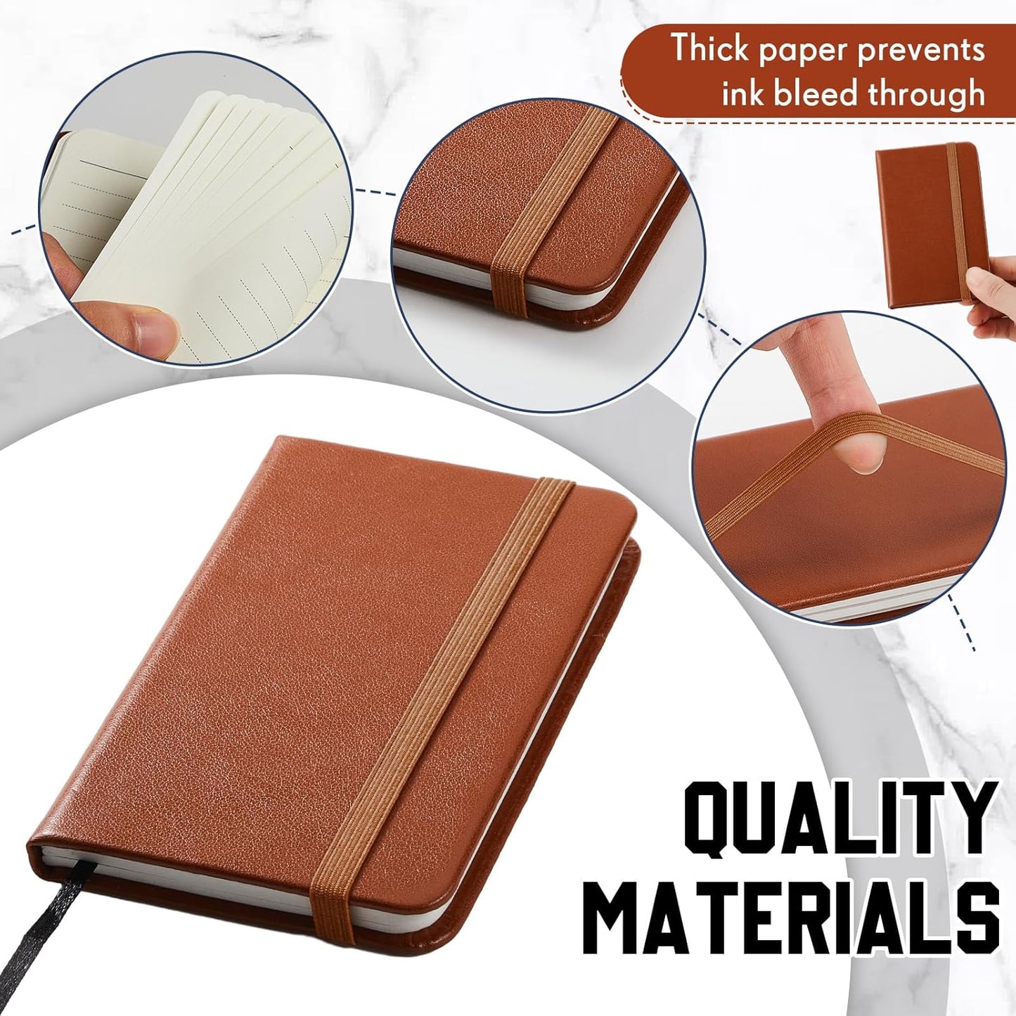 Qeeenar 10 Pcs Mini Black Brown Blue Leather Pocket Notebook Bulk, 4 x 2.5 Inch Small Journal Note Book, 50 Sheets Hardcover Tiny Notepad Lined for Office Home School Writing Supplies