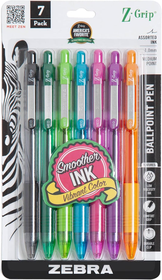Zebra Pen Z-Grip Retractable Ballpoint Pen, Smooth-Flowing Black Ink, 1.0mm Medium Point, School & Office Supplies, Ideal for Note-Taking, Journal and Planner Use, 18-Pack (22218)