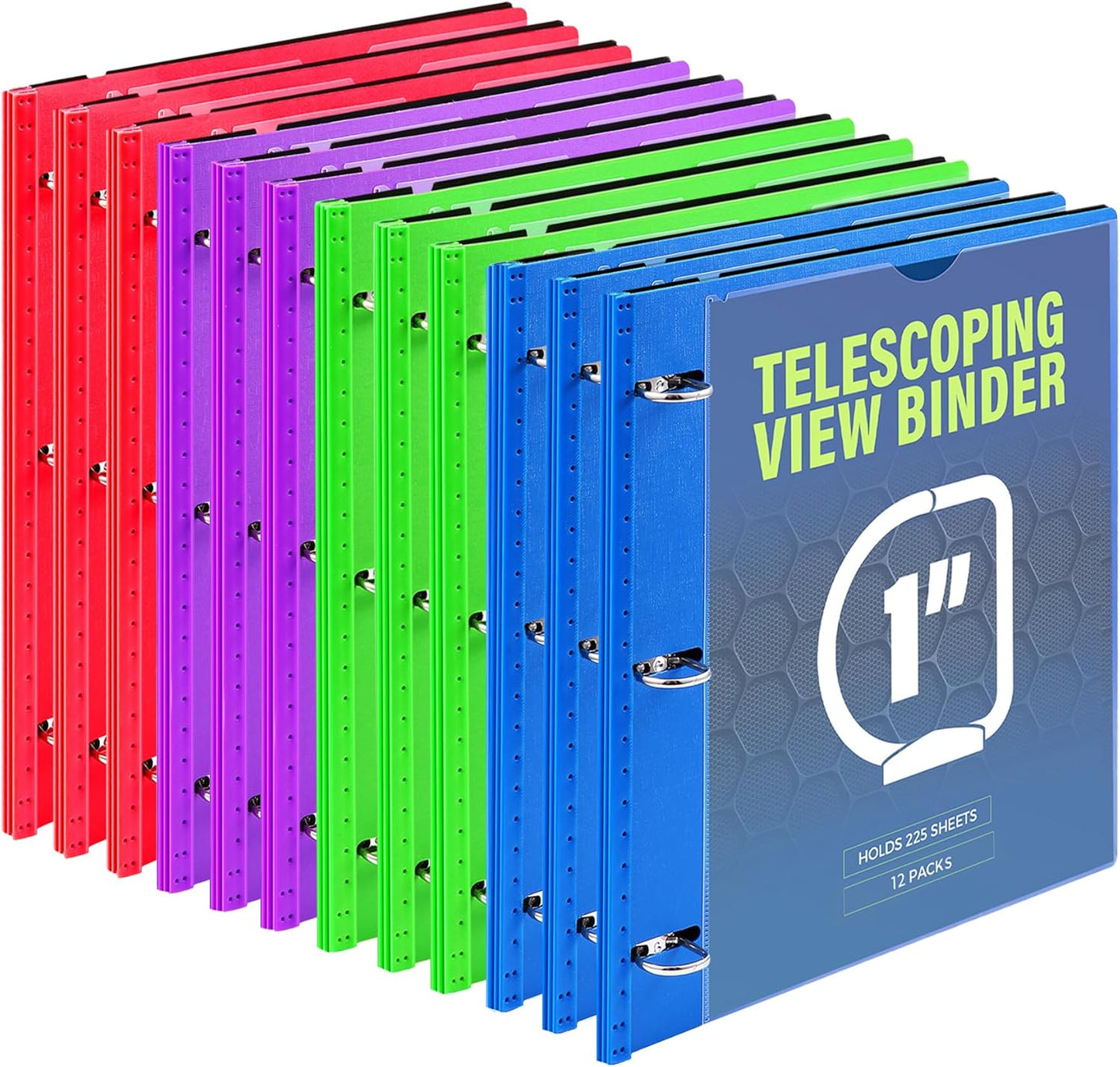 WOT I 1 Inch Telescoping 3 Ring Binder 4 Pack, Expandable Flexible Binder with Customizable Front Cover & Clear Catalog Pocket, Holds 225 Sheets, School Office Supplies, White