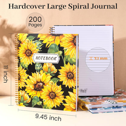 CAGIE Spiral Notebook Journal 8.5 x 11 Hardcover Notebooks College Ruled with Large Pockets Aesthetic Floral Note Book Spiral Bound Notebooks for Work Note Taking Women Writing School, 200 Pages