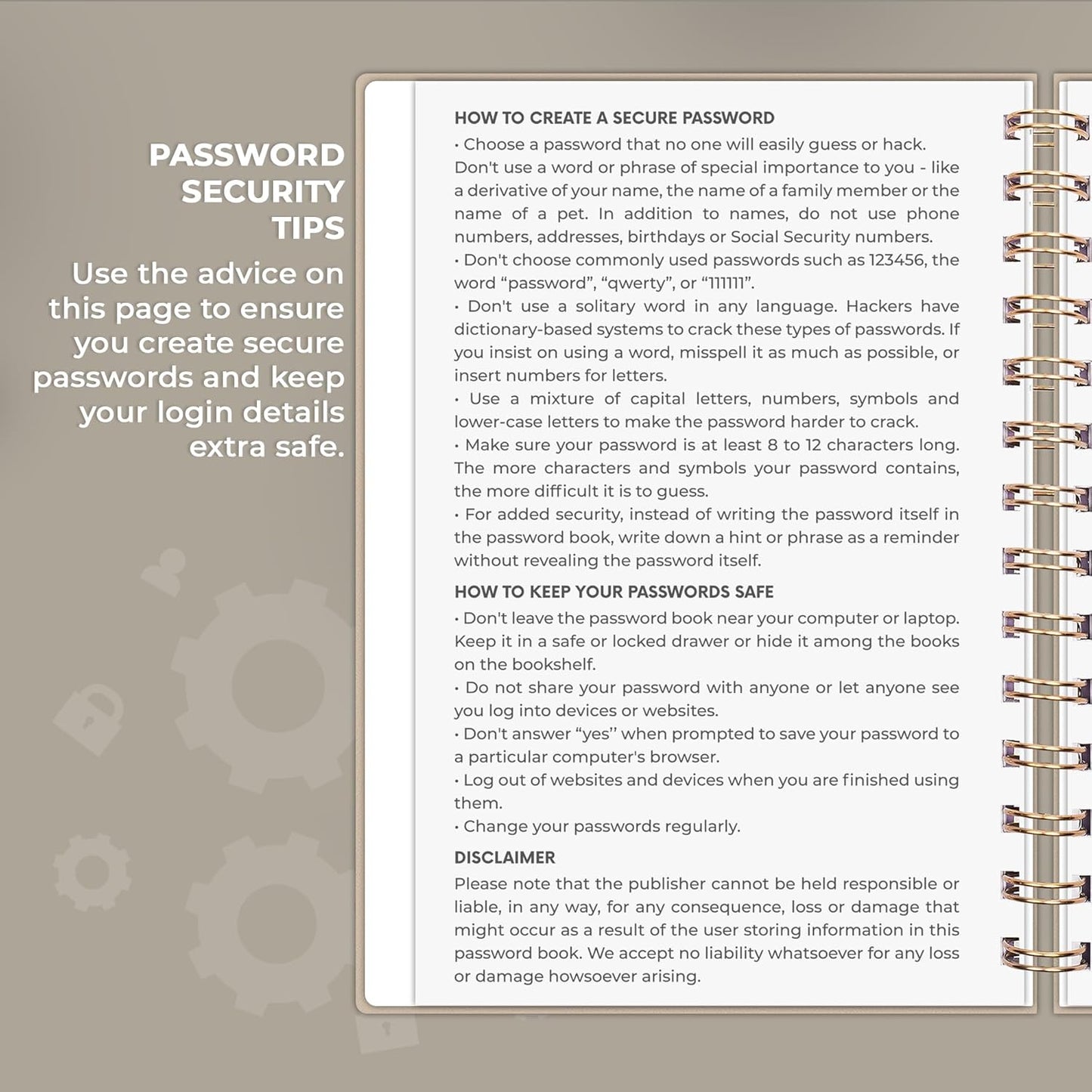 Clever Fox Password Book Spiral – Internet Address & Password Organizer with Laminated Alphabetical Tabs – Password Keeper Journal – Hardcover, Medium Size, 6.1x7.7” (Mystic Blue)