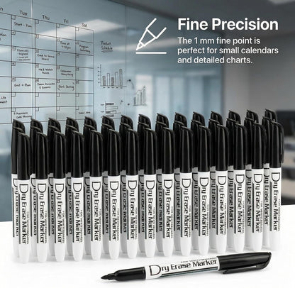 Volcanics Black Dry Erase Markers Low Odor Fine Whiteboard Markers Thin Box of 30