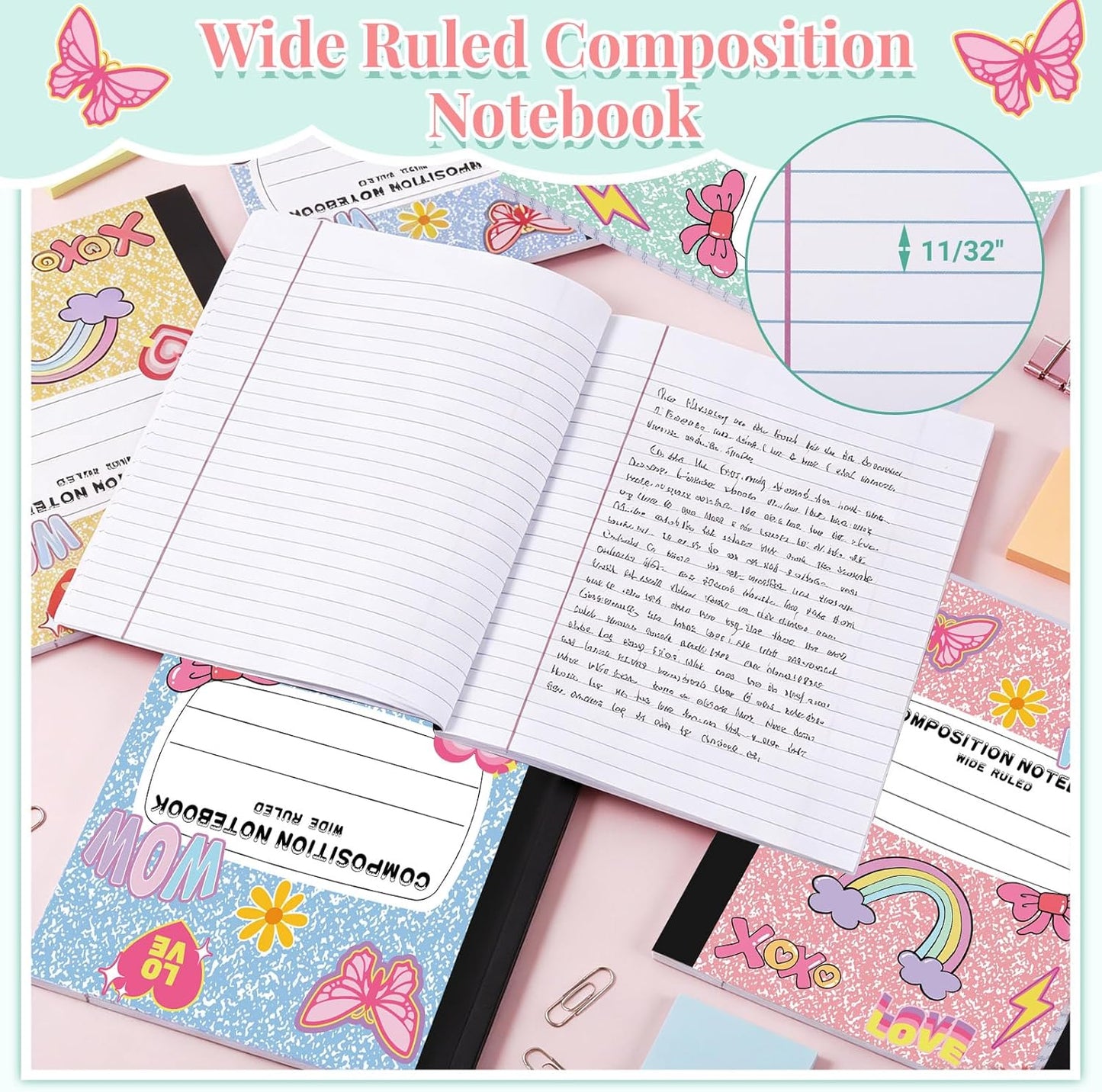 6 Pack Marble Composition Notebook Wide Ruled Preppy Composition Notebooks,Back to School Coquette Aesthetic Notebooks Perfect-bound 80 Pages (40 Sheets) 9.75x7.5 Inches