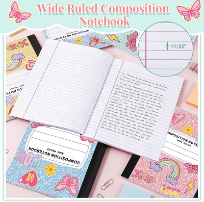 6 Pack Marble Composition Notebook Wide Ruled Preppy Composition Notebooks,Back to School Coquette Aesthetic Notebooks Perfect-bound 80 Pages (40 Sheets) 9.75x7.5 Inches