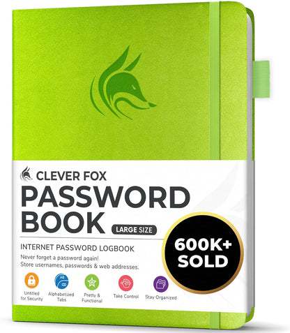 Clever Fox Password Book with alphabetical tabs. Internet Address Organizer Logbook. Small Pocket Password Keeper for Website Logins (Orange)