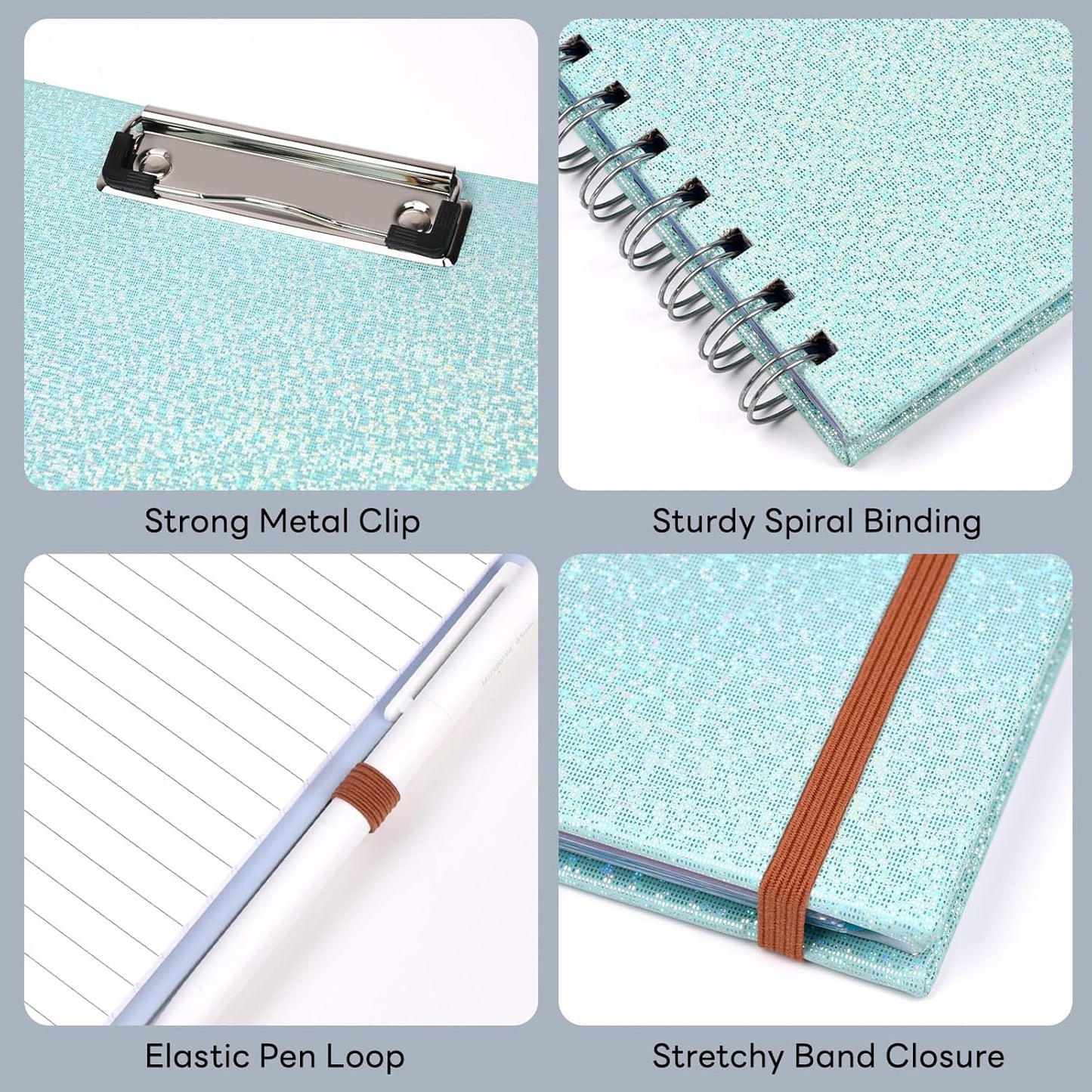 Glitter Clipboard Notebook with Storage for Letter Size, 8.5 x 11 Notepad Holder with 5 Folders and Dividers, Size 12.8X 9.7 in, Spiral Portfolio for Nursing Teacher School Supplies,.Teal