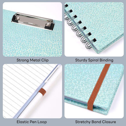 Glitter Clipboard Notebook with Storage for Letter Size, 8.5 x 11 Notepad Holder with 5 Folders and Dividers, Size 12.8X 9.7 in, Spiral Portfolio for Nursing Teacher School Supplies,.Teal