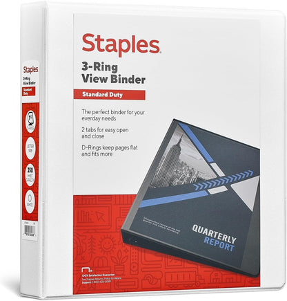 Staples Standard 2-Inch 3-Ring View Binder, Holds Up to 450 Sheets, Orange, Durable Binder for Office & School