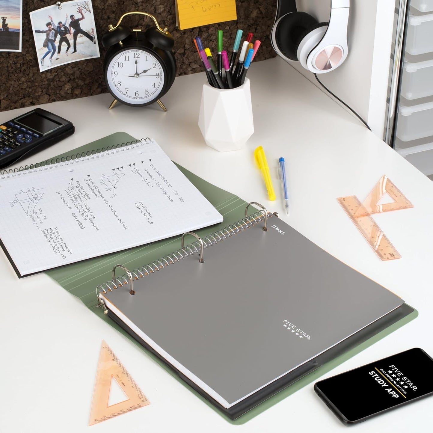 Five Star Spiral Notebook + Study App, 1 Subject, Graph Ruled Paper, 8-1/2" x 11", 100 Sheets, Fights Ink Bleed, Water Resistant Cover, Tidewater Blue (06190AA4)
