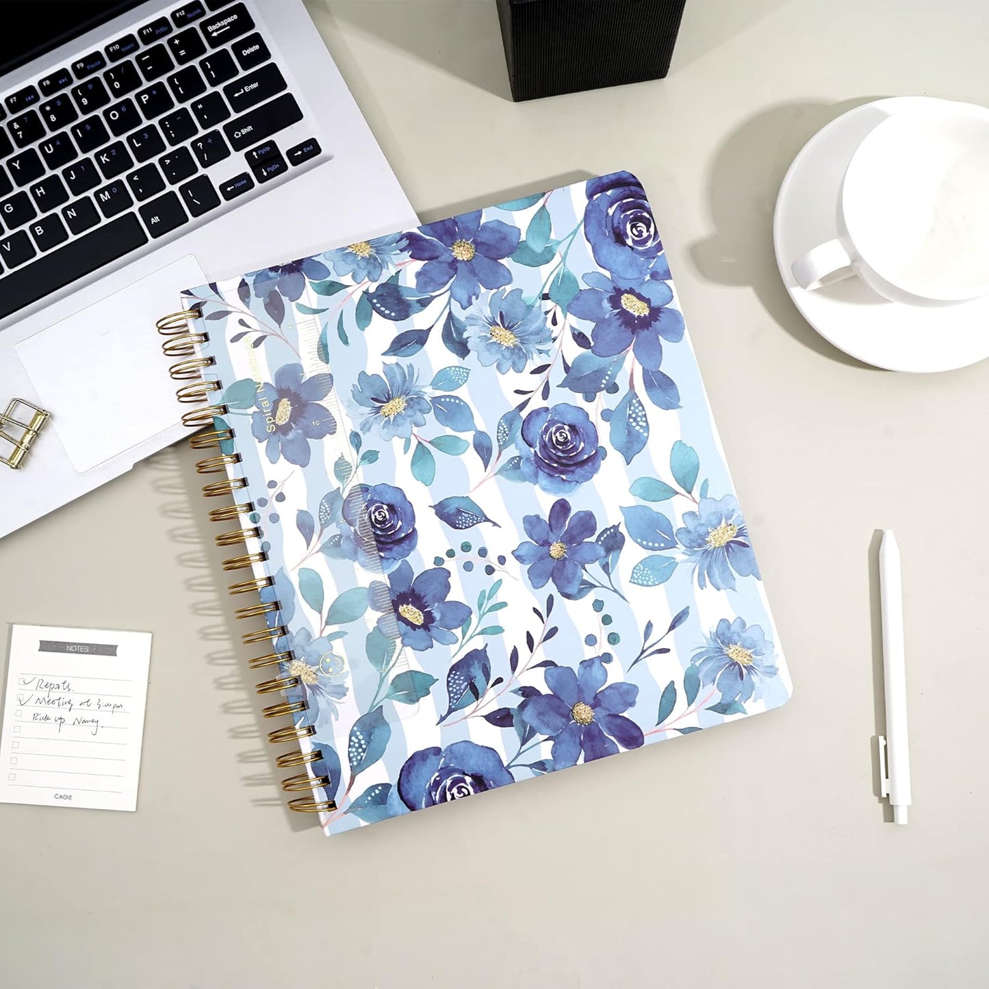 CAGIE Spiral Notebook Journal 8.5 x 11 Hardcover Notebooks College Ruled with Large Pockets Aesthetic Floral Note Book Spiral Bound Notebooks for Work Note Taking Women Writing School, 200 Pages