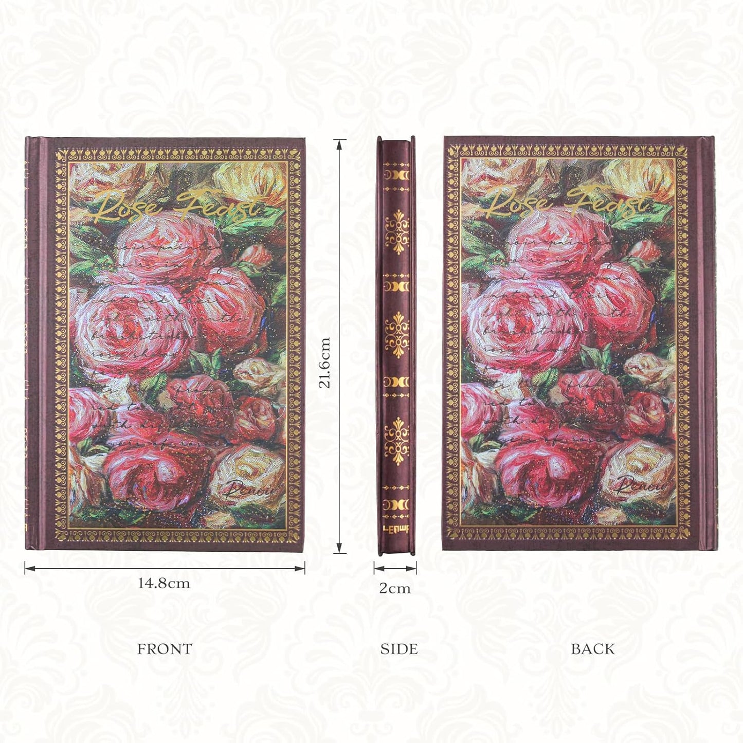 Hardcover Lined Journal - 224 Pages 100GSM Thick Paper A5 Notebook with Gilded Edges, Elegant Blue Damask Floral Pattern, Classic Aesthetic Diary for Women