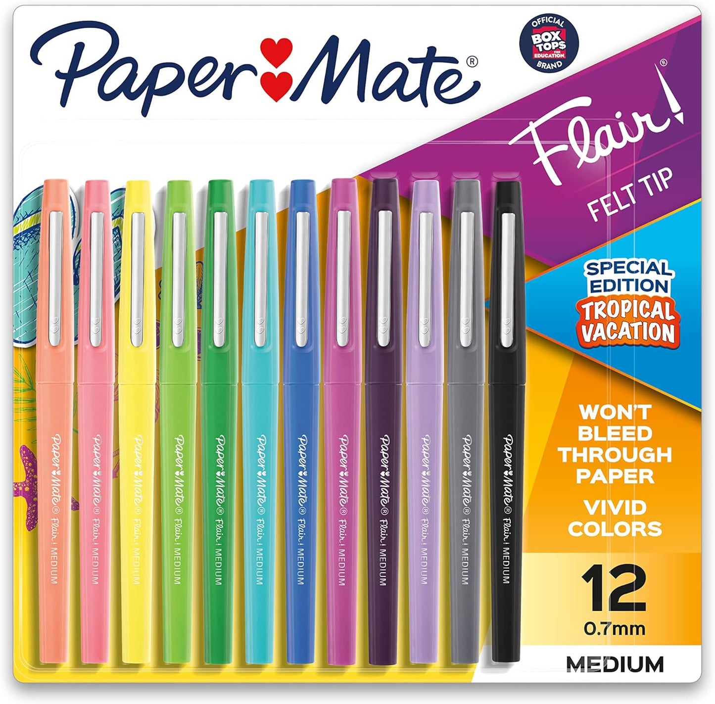 Paper Mate Flair Felt Tip Pens, Medium Point (0.7mm), Special Edition Retro Accents, 12 Count - Fun Office Supplies
