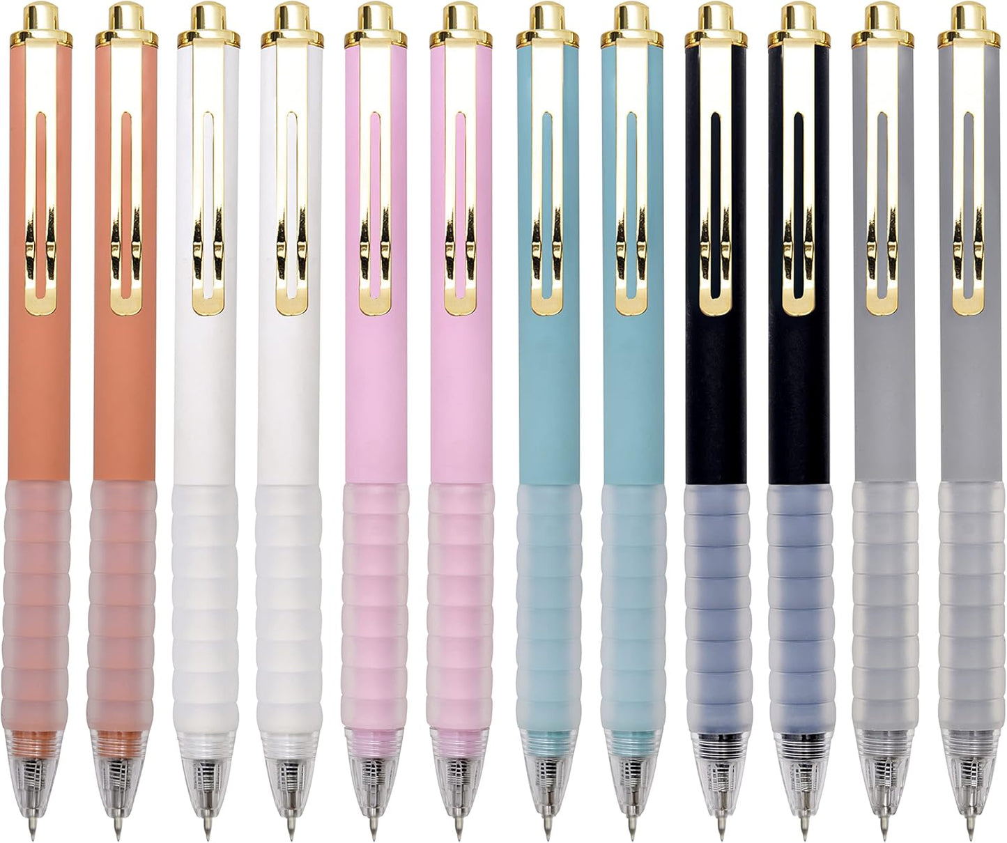 Linbsunne Ballpoint Pens Medium Point 1mm Black Ink Work Pen with Super Soft Grip Ball Point Pen for Men Women Retractable Office Pens (Gold Clip-6 count)