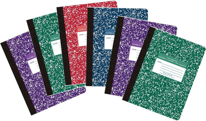 Roaring Spring Hard Cover Composition Notebook, 6 Pack, Assorted Colors Marble Comp Book, 9.75″ x 7.5″, Wide-Ruled with Margin, 100 Sheets (200 Pages)