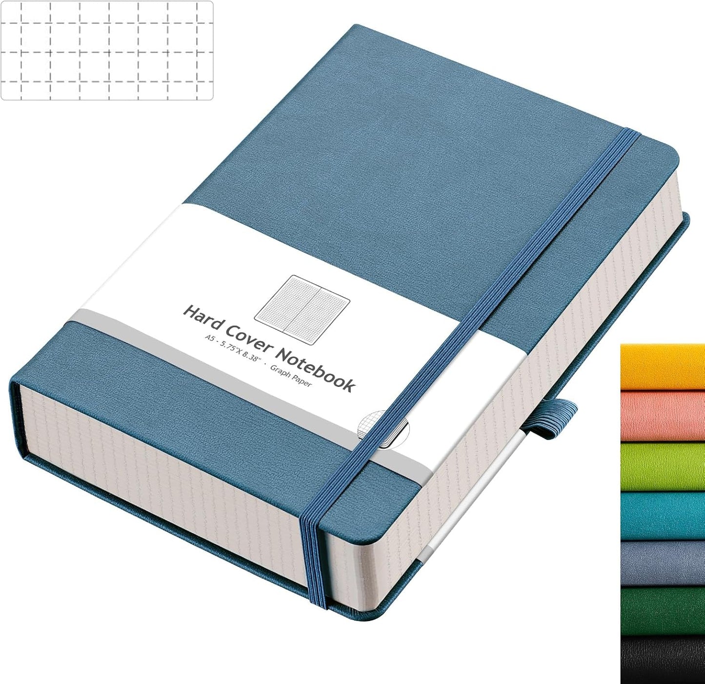 AHGXG Graph Paper Notebook - Grid Paper Notebook Large A4 8.5''×11'', 320 Pages Thick Journal, 100gsm Thick Graph Paper, Leather Softcover, Inner Pocket - Black