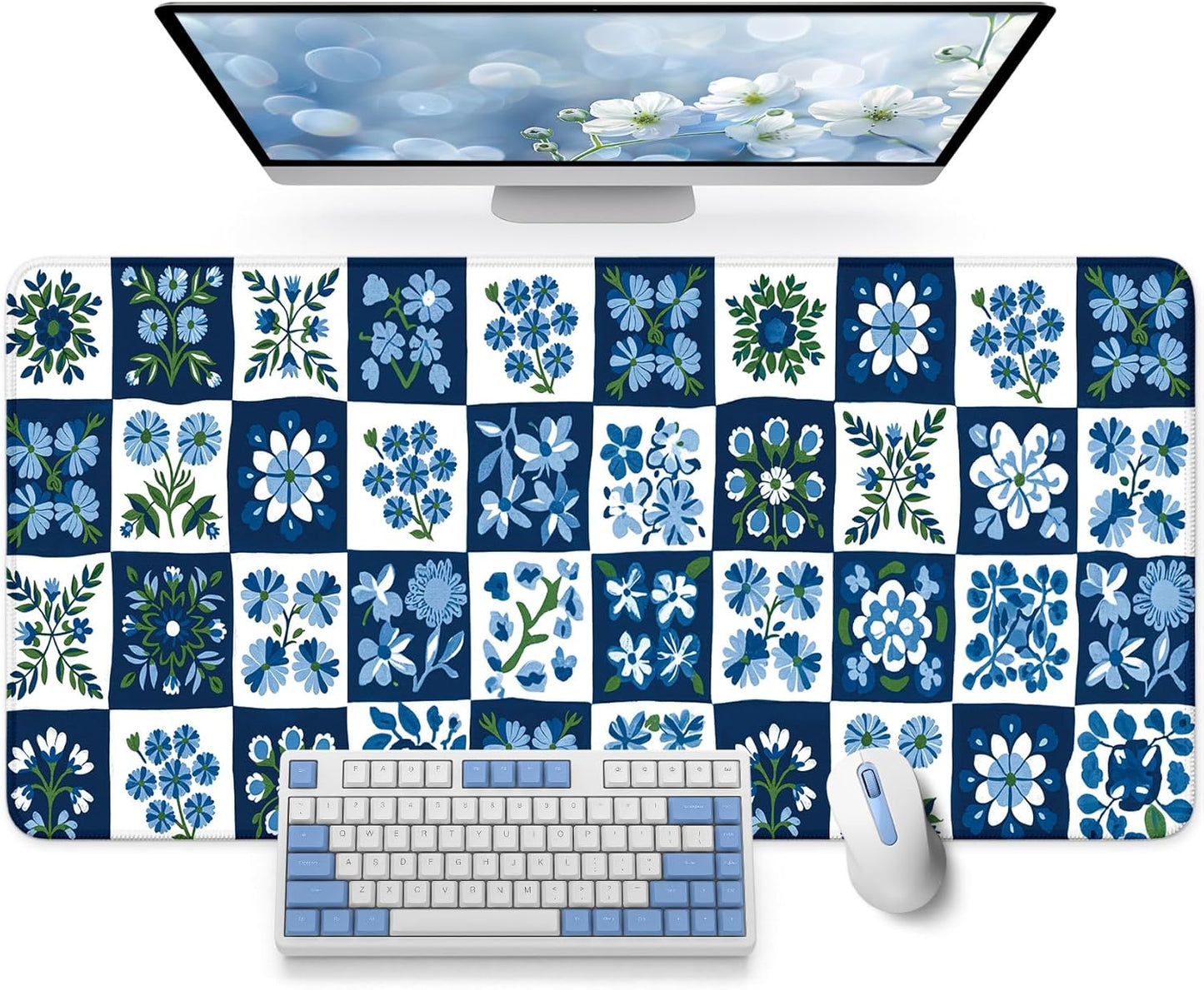 Large Mouse Pad for Desktop, Cute Desk Mat Pad Protector for Work & Gaming, Aesthetic Pretty Anti-Slip Laptop Blotter Cover for Office School Home Supplies, Wildflowers, 31.5" x 11.8"