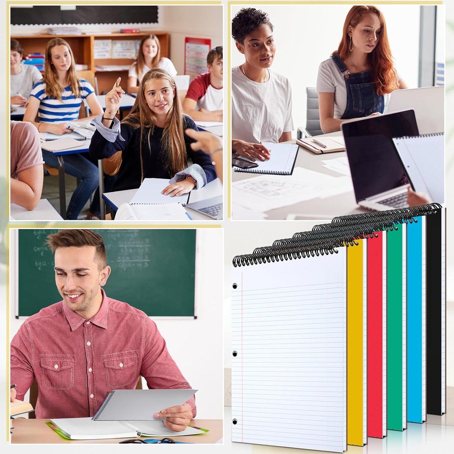 MotiMind 10 Pack 8.5" x 11" Top Spiral Notebook with 3 Hole Punched Morandi Colors Legal Pads College Ruled Notepad 50 Sheets Hard Cardboard Paper Wirebound Notepad for Office School Business