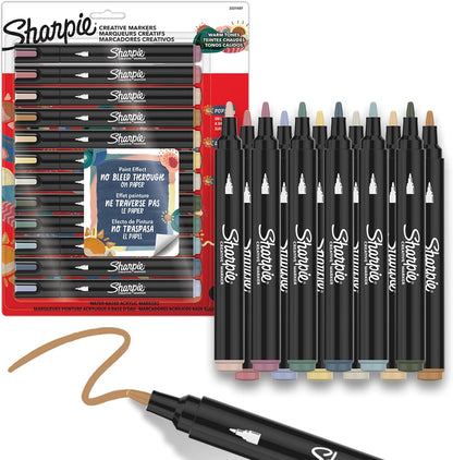 Sharpie Creative Markers, Warm Tones, Water-Based Acrylic Markers, Fine Tip, 12 Count