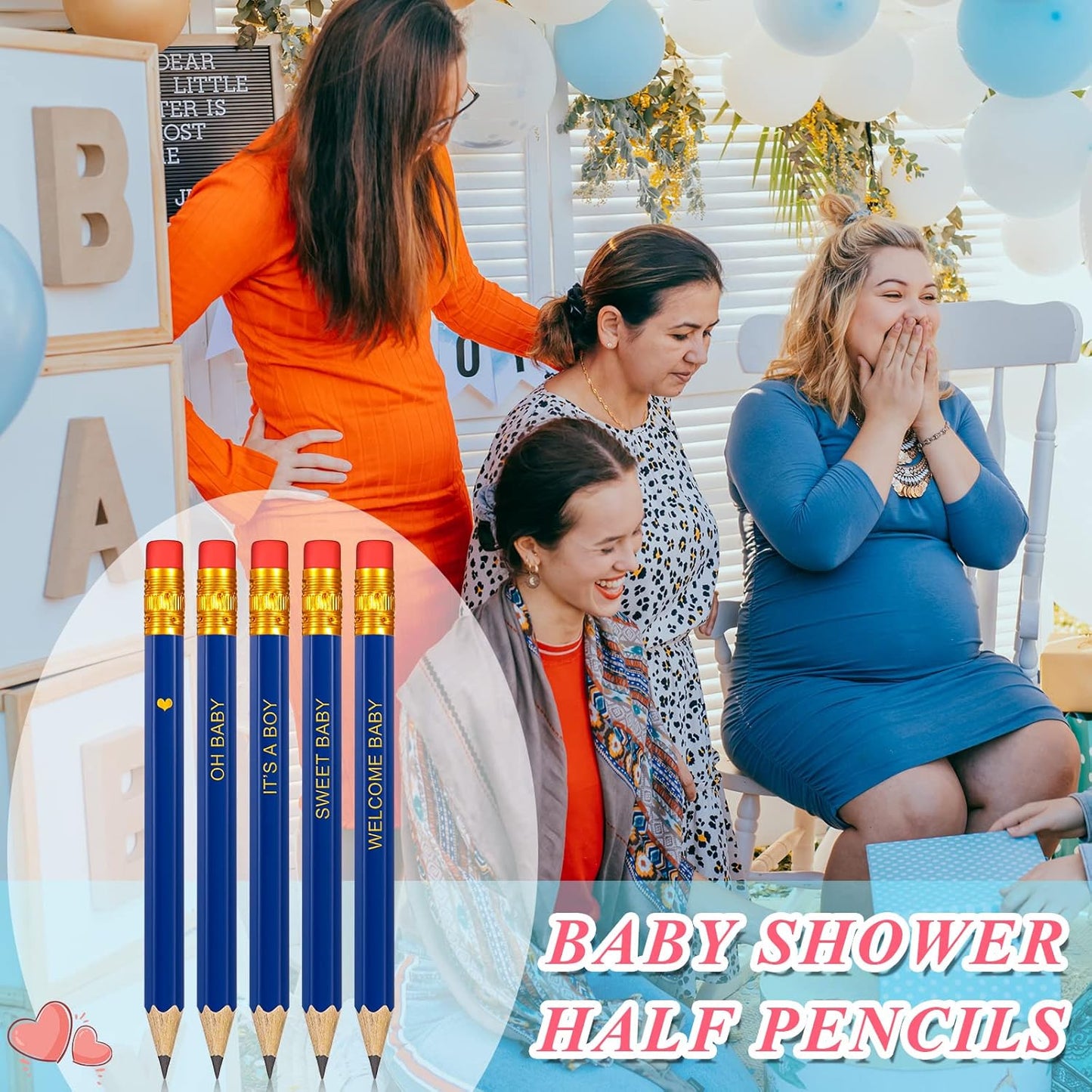 Crtiin 50 Pieces Baby Shower Pencils for Activities Mini Golf Half Pencils, Presharpened with Erasers, 4 Inch(Wood Color,Simple Style)