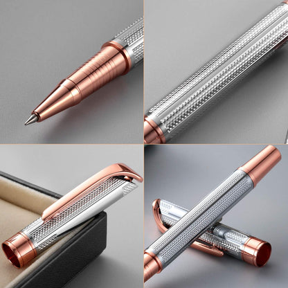 Penneed Rollerball Pen Liquid Ink Pens for Women Luxury Box Gel Pen Black Ink Fancy Pen Refillable for Executive, Office, Professional, Birthday Gift G5 (Rose Gold)
