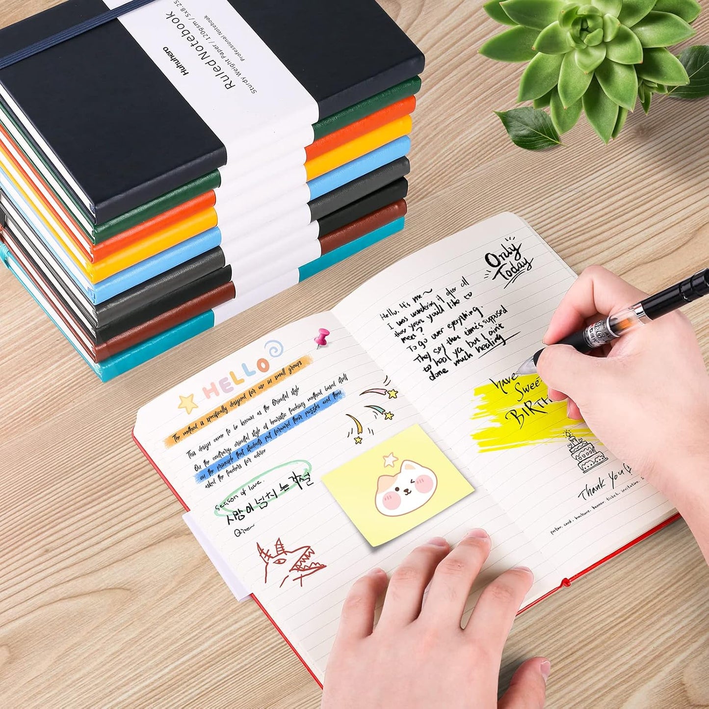 Huhuhero 5 Pack Lined Journal Notebooks, Hardcover Notebook for Work School Office, 5"×8.25", 120Gsm Thick Ruled Writing Journals for Note Taking Business, Black