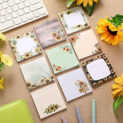 9 Pads Wildflower Sticky Notes 3x3 Inch Cute Self Stick Notepads Notes Adhesive Memo Pad Office Decor Gifts for Students School Teacher Meeting Office Supplies